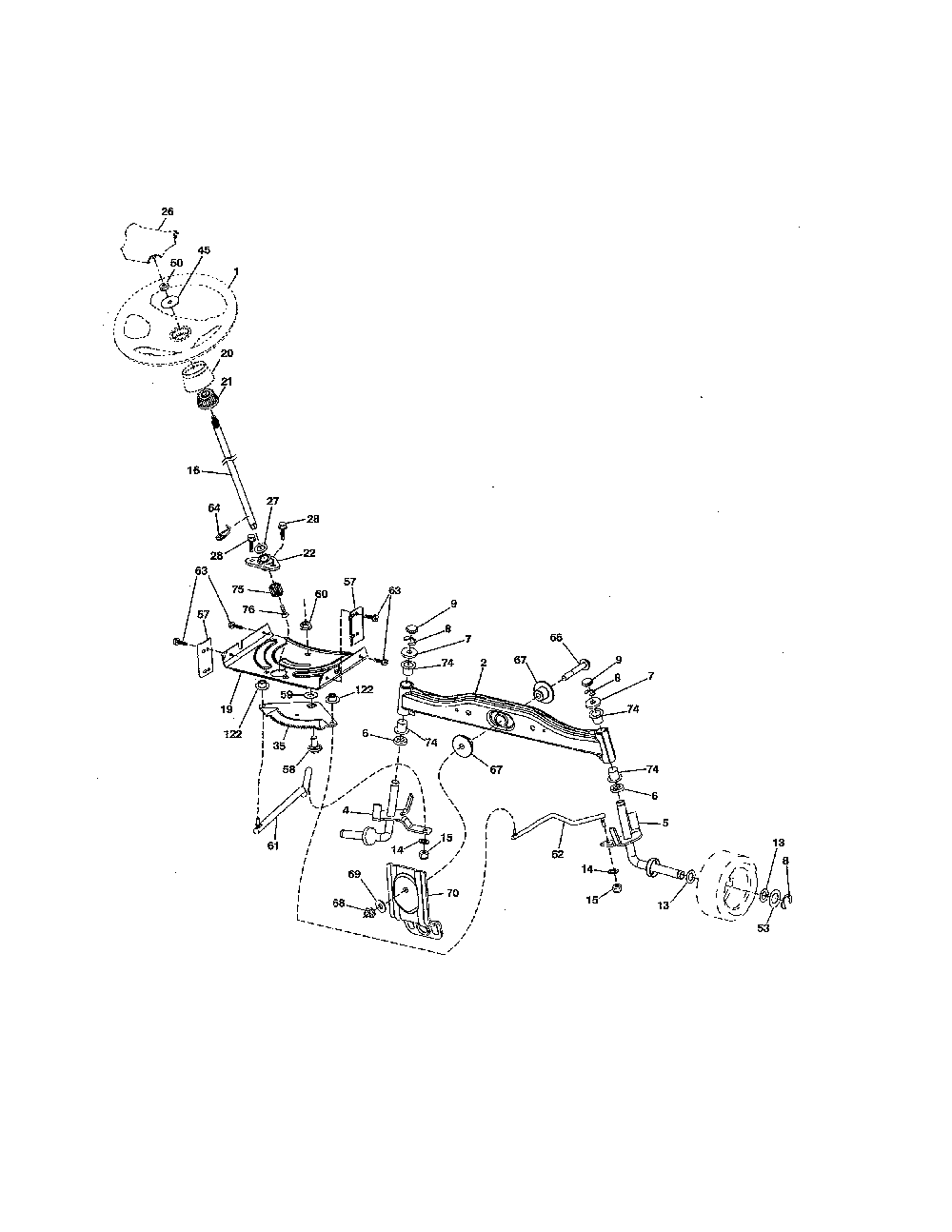 Steering Diagram and Parts List for  Poulan Lawn Tractor