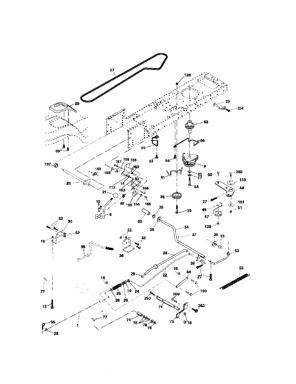 Drive Diagram and Parts List for  Poulan Lawn Tractor