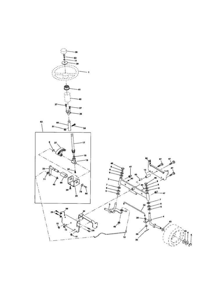 Steering Diagram and Parts List for  Poulan Lawn Tractor