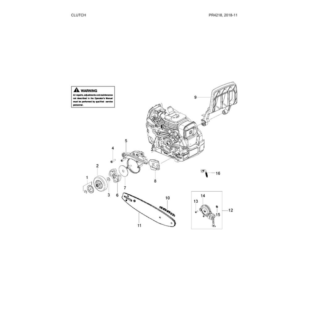 Clutch Parts Diagram and Parts List for  Poulan Chainsaw