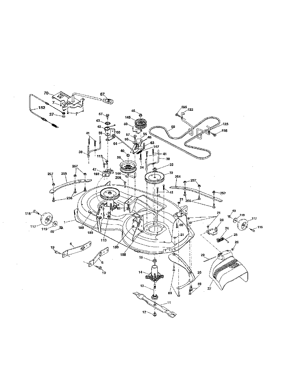 Mower deck Diagram and Parts List for  Poulan Lawn Tractor