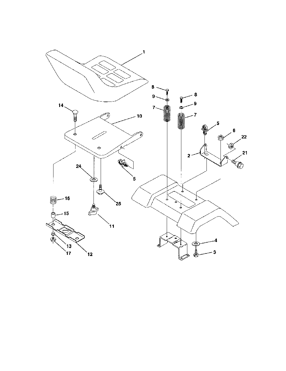 Seat assembly Diagram and Parts List for  Poulan Lawn Tractor