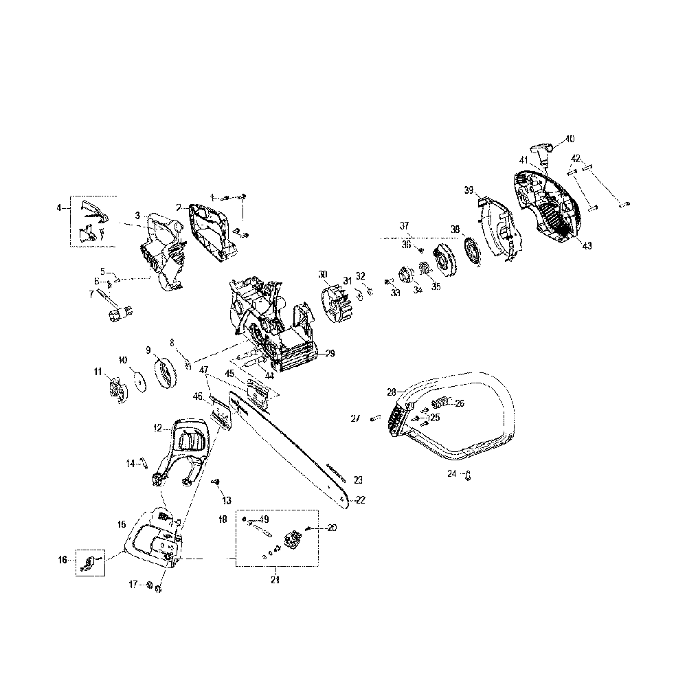Side cover & clutch Diagram and Parts List for  Poulan Chainsaw