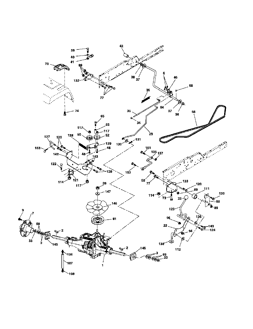 Ground drive Diagram and Parts List for  Poulan Lawn Tractor