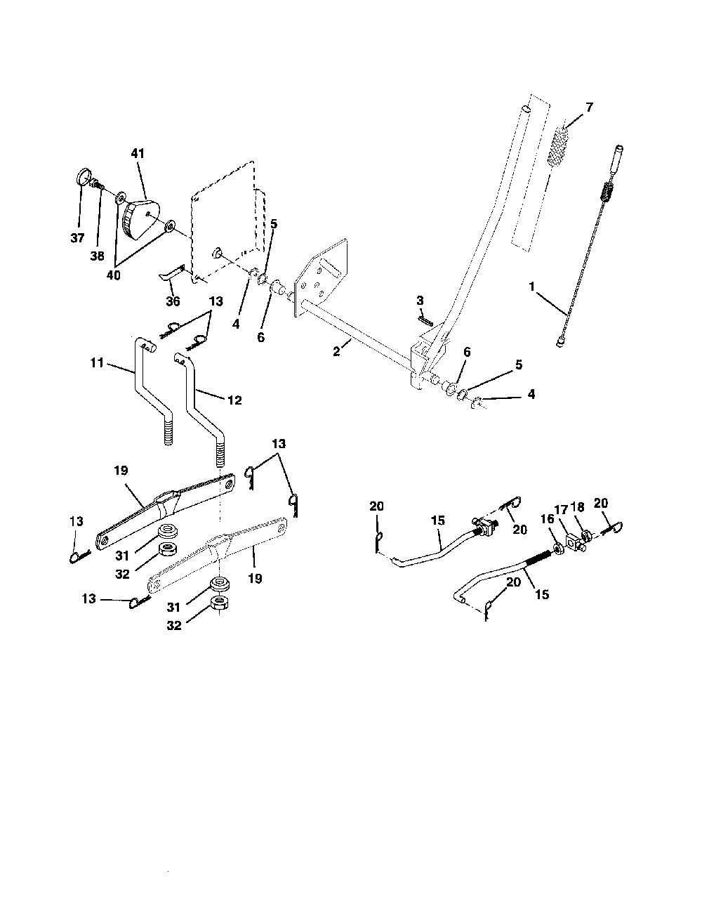 Mower lift Diagram and Parts List for  Poulan Lawn Tractor