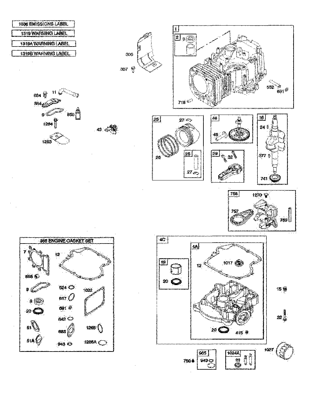 Cylinder/crankshaft/sump Diagram and Parts List for  Poulan Lawn Tractor