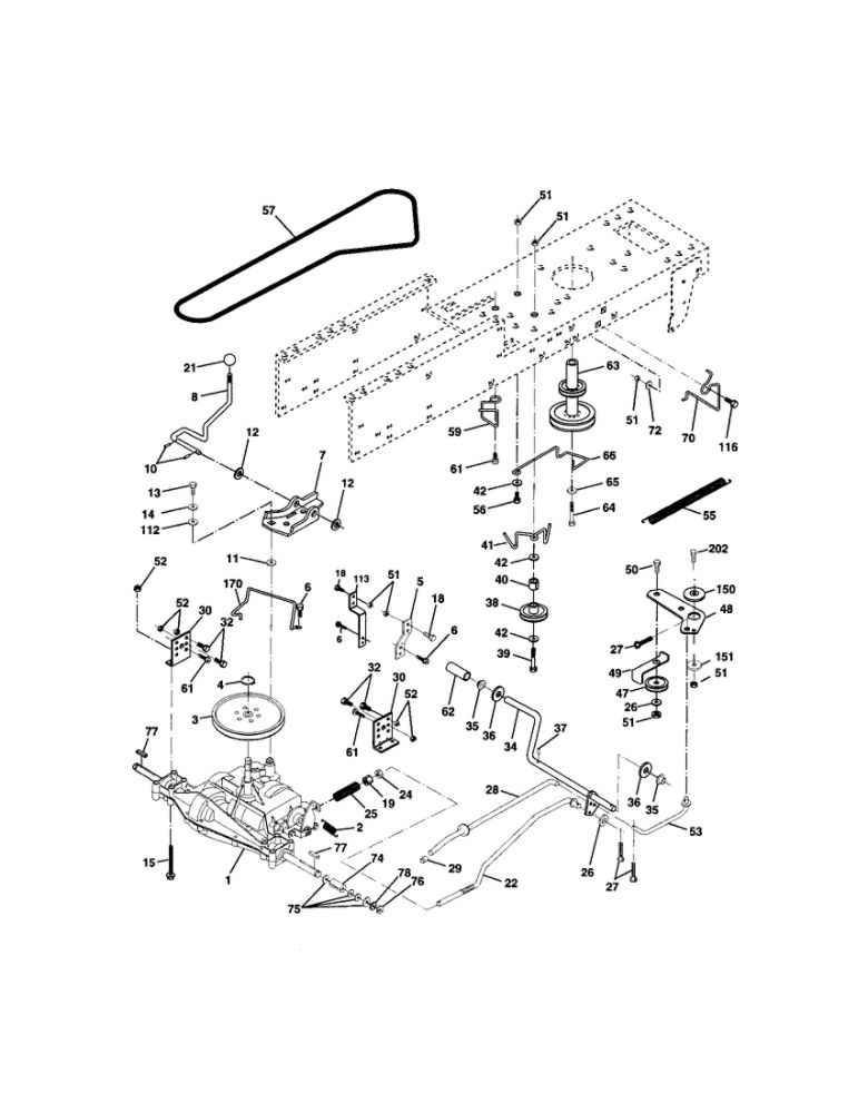 Ground Drive Diagram and Parts List for  Poulan Lawn Tractor