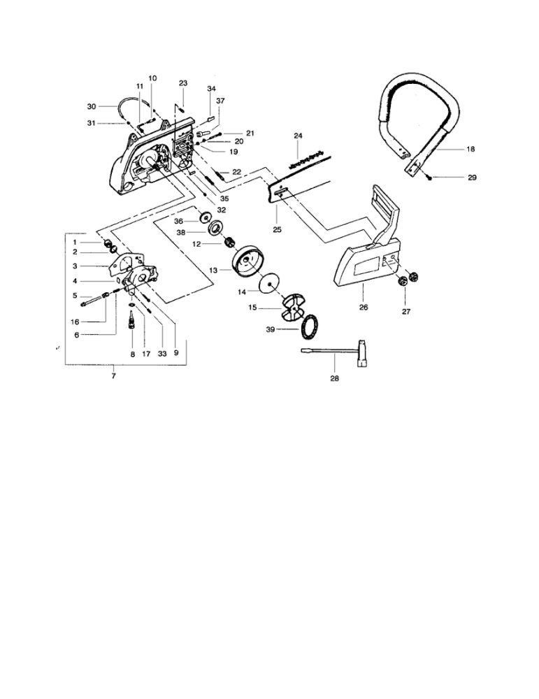 Chain/Bar/Clutch/Shaft Diagram and Parts List for  Poulan Chainsaw