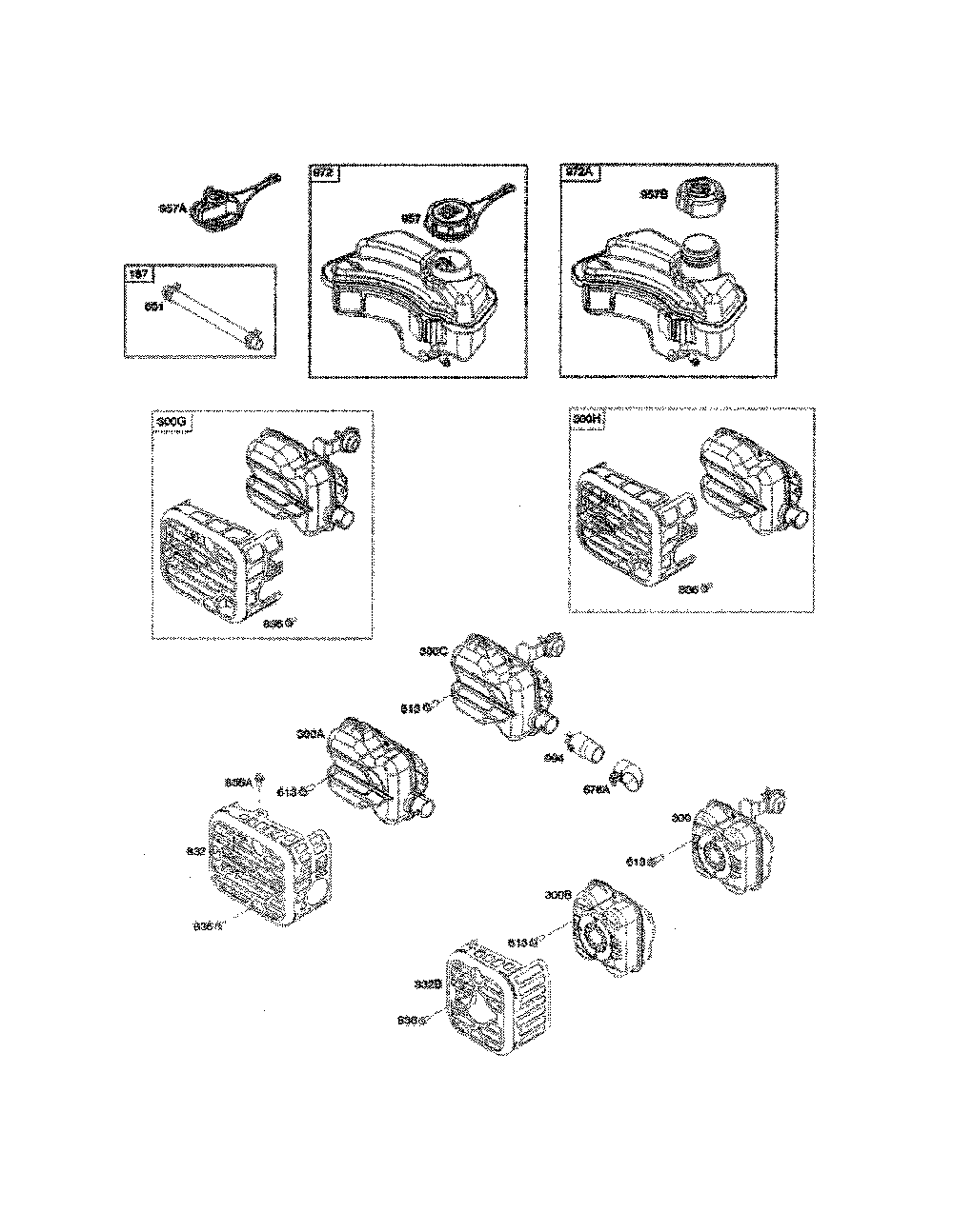 Fuel tank/muffler Diagram and Parts List for  Poulan Lawn Mower