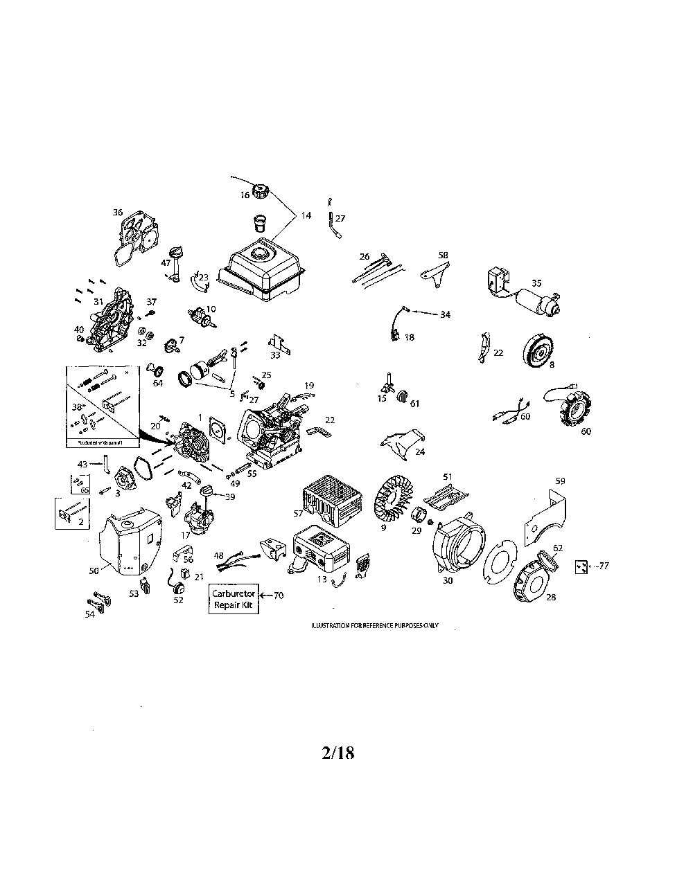 Engine Diagram and Parts List for  Poulan Snow Blower