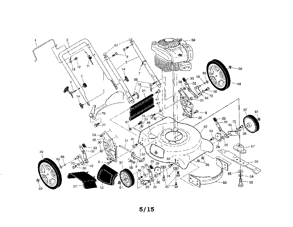 Lawn mower Diagram and Parts List for  Poulan Lawn Mower