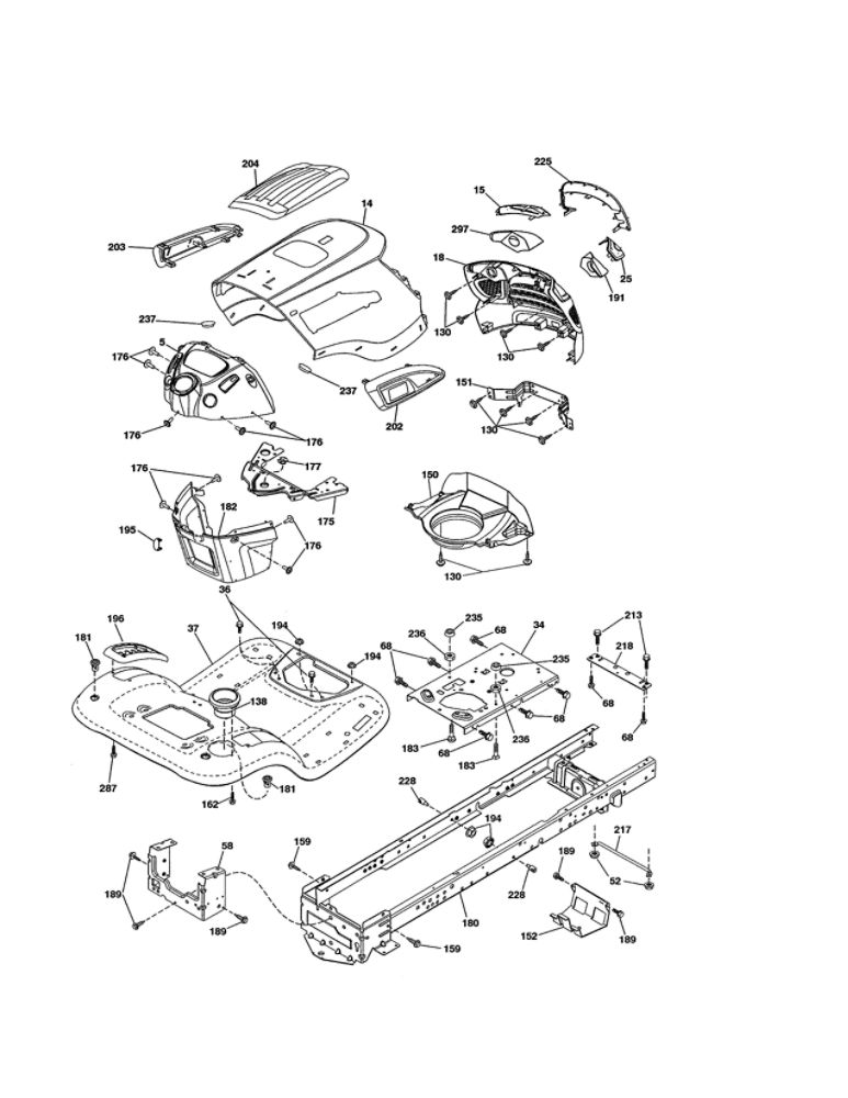 Chassis Diagram and Parts List for  Poulan Lawn Tractor