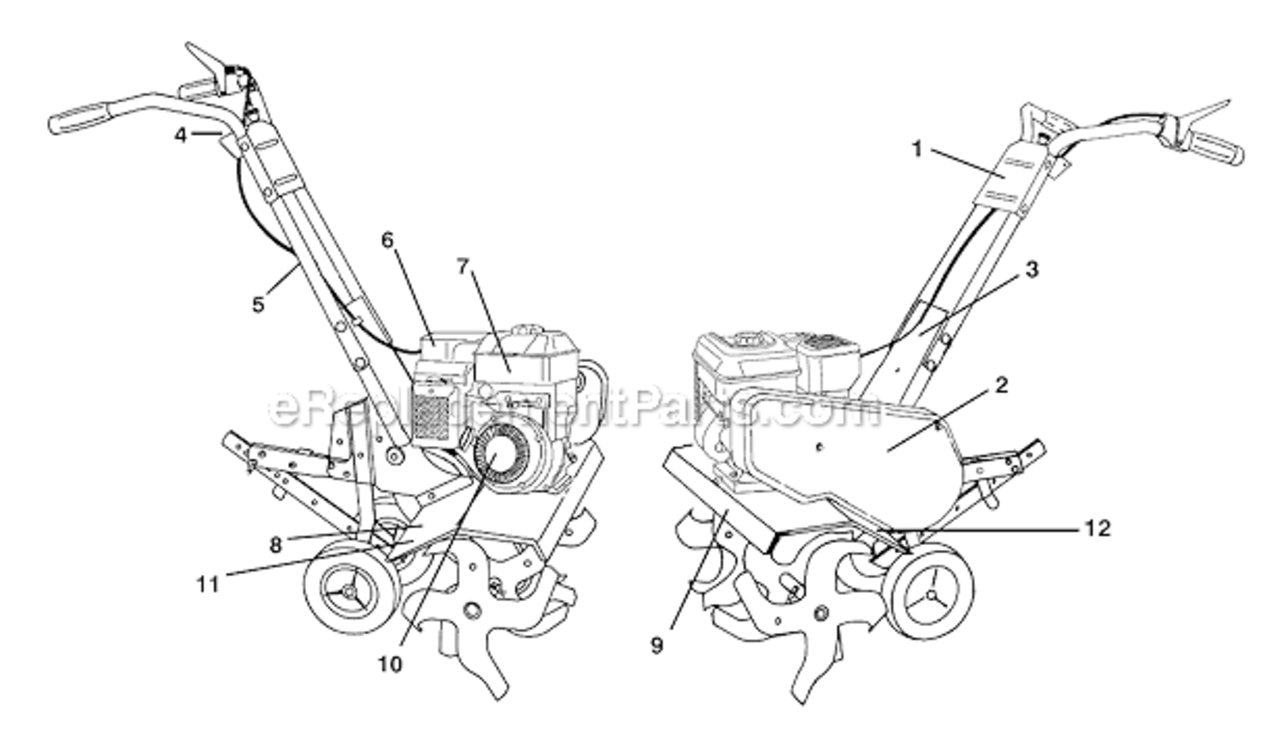Decals Diagram and Parts List for 96082000900 Poulan Tiller
