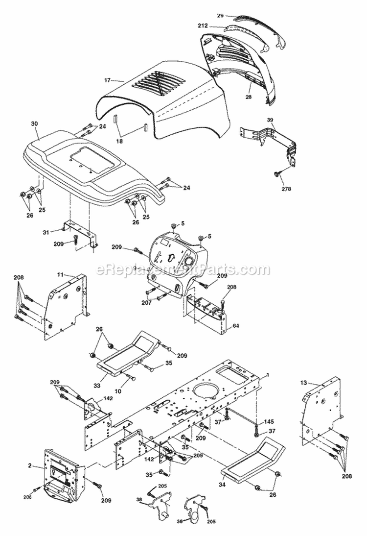 Chassis Diagram and Parts List for 2006 - 96012004400 Poulan Lawn Tractor