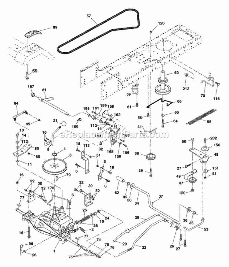 Drive Diagram and Parts List for 2006 - 96012004400 Poulan Lawn Tractor