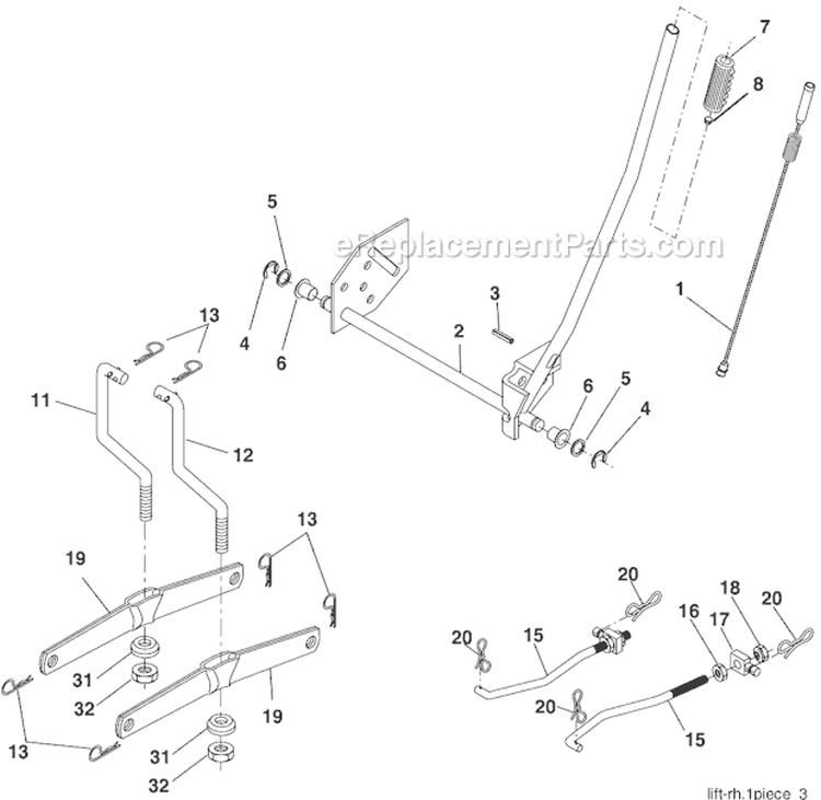 Mower Lift Diagram and Parts List for 96012000301 Poulan Lawn Tractor
