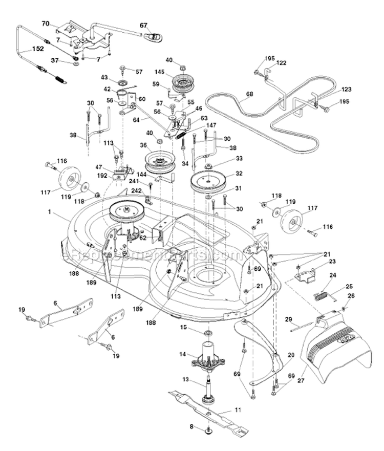 Mower DeckCutting Deck Diagram and Parts List for 2011-06 - 9604201230 Poulan Lawn Tractor