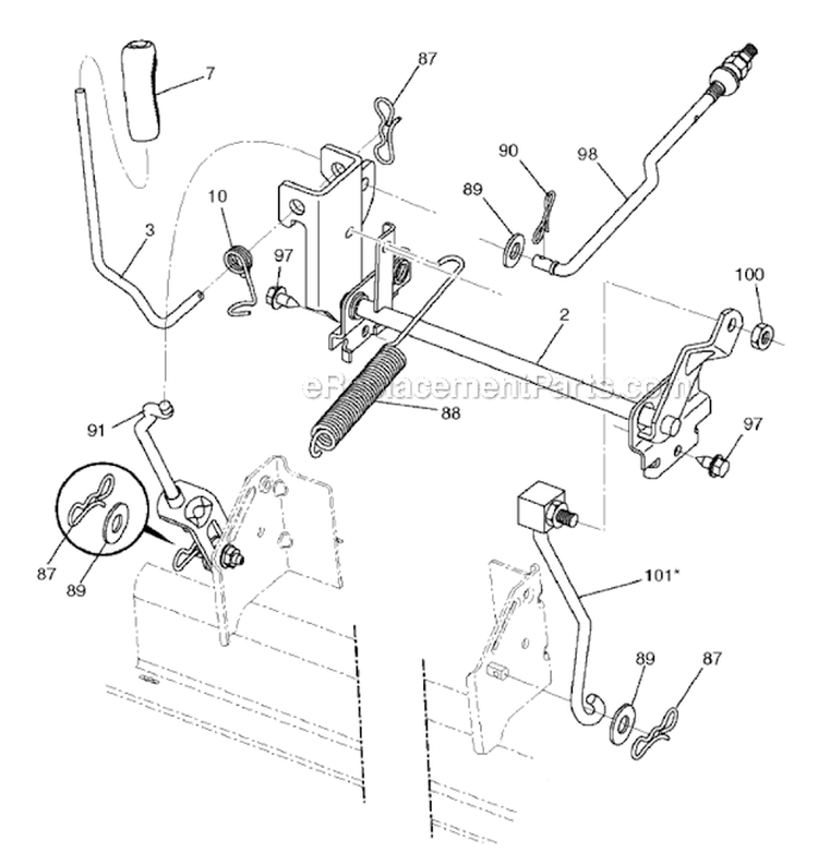 Mower LiftDeck Lift Diagram and Parts List for 2011-06 - 9604201230 Poulan Lawn Tractor