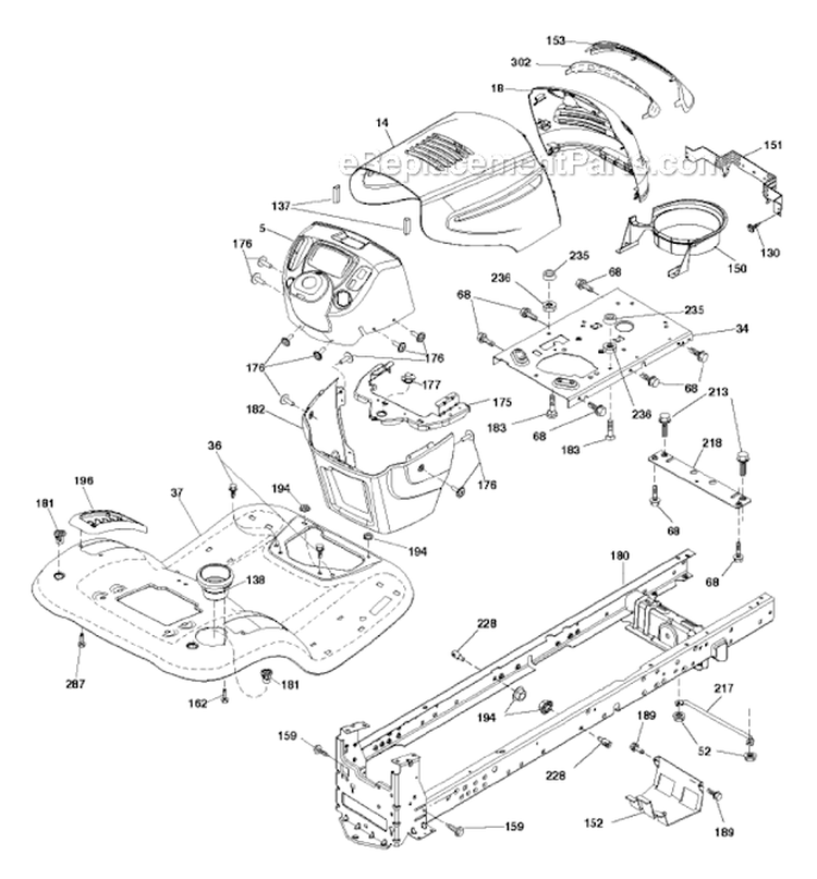 Chassis Enclosures Diagram and Parts List for 2011-07 - 96042012303 Poulan Lawn Tractor