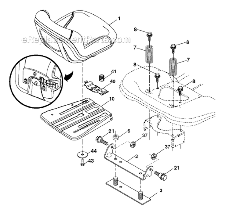 Seat Diagram and Parts List for 2011-07 - 96042012303 Poulan Lawn Tractor