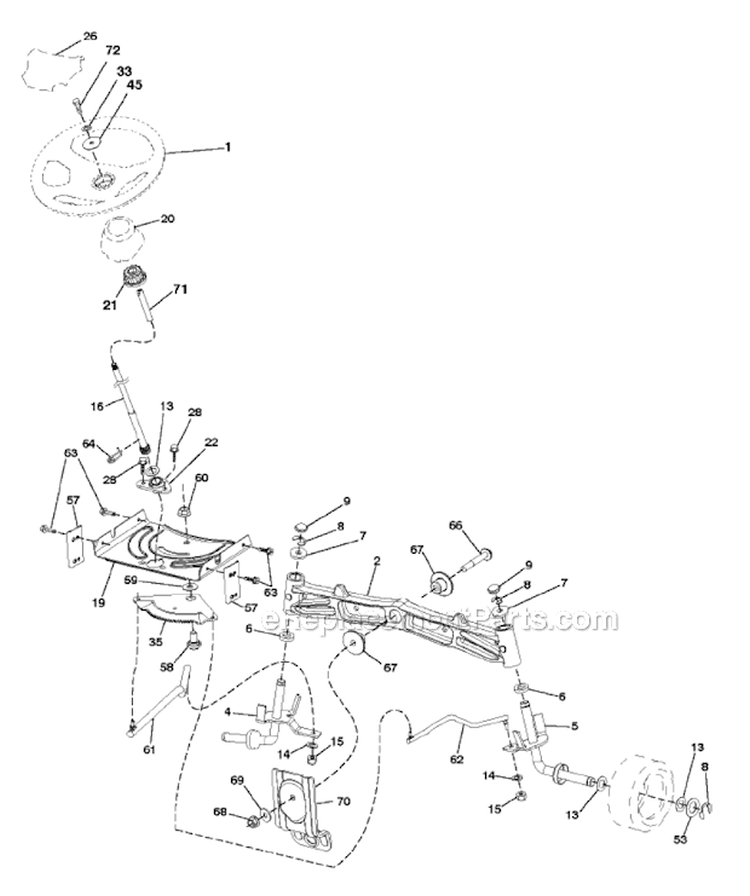 Steering Diagram and Parts List for 2011-07 - 96042012303 Poulan Lawn Tractor