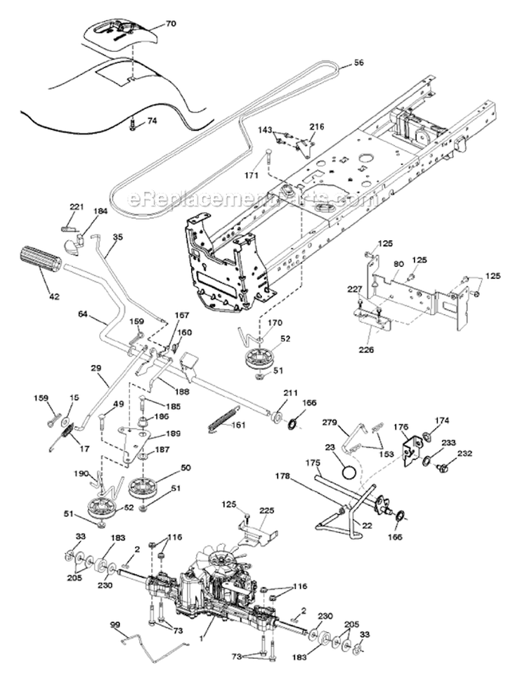 Drive Diagram and Parts List for 2011-07 - 96042013601 Poulan Lawn Tractor