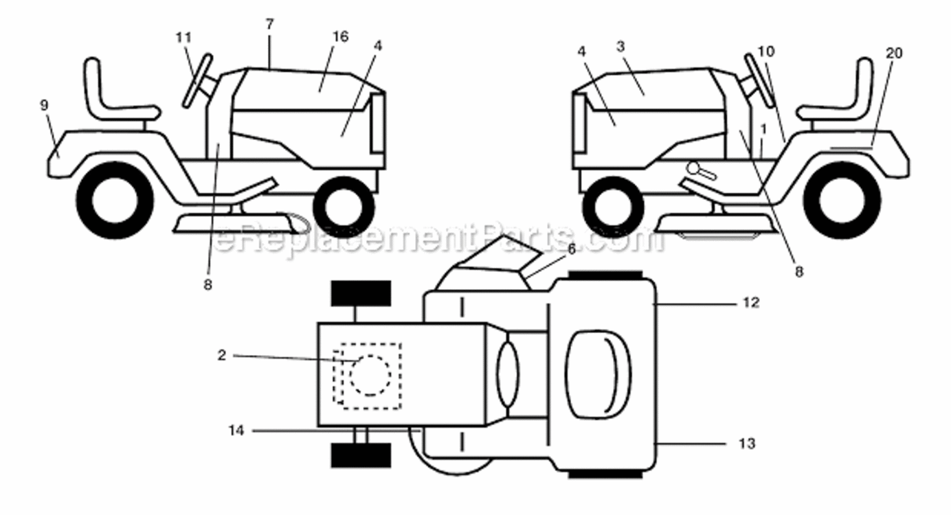 Decals Diagram and Parts List for 96042003600 Poulan Lawn Tractor