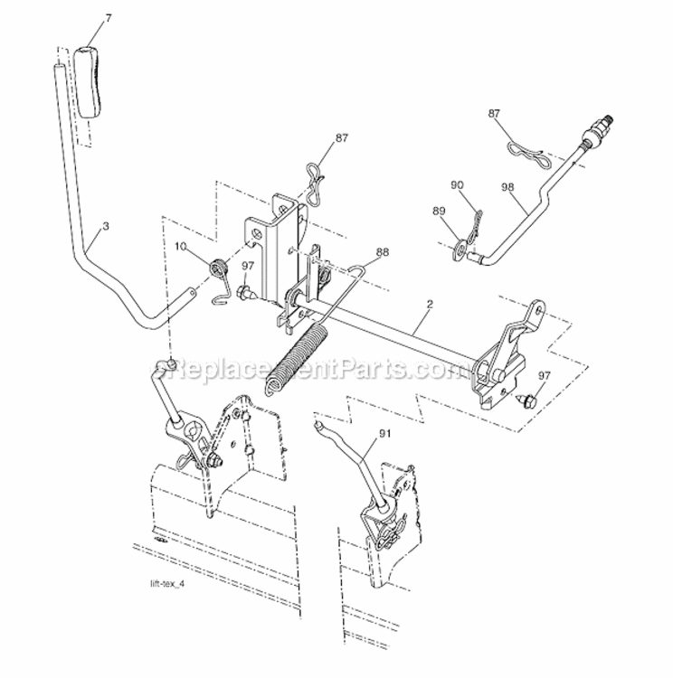 Mower_Lift Diagram and Parts List for 96042003600 Poulan Lawn Tractor