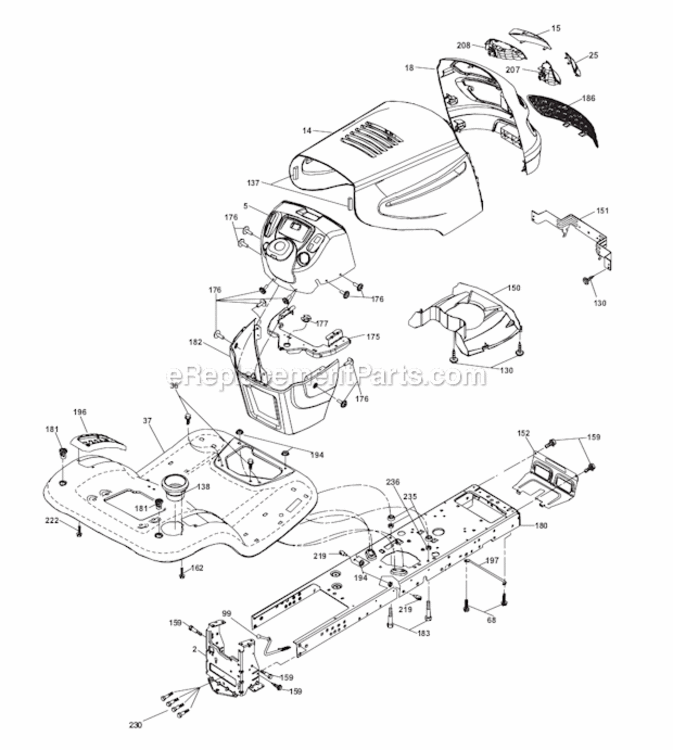 Chassis Diagram and Parts List for 96042003600 Poulan Lawn Tractor
