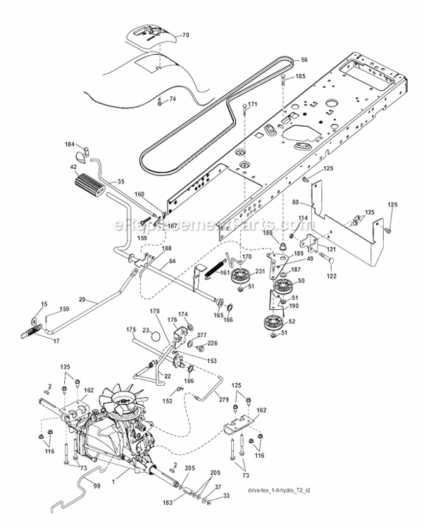 Drive Diagram and Parts List for 96042003600 Poulan Lawn Tractor