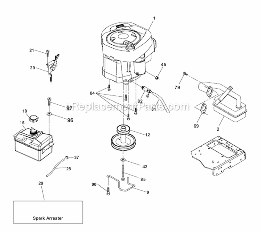 Engine Diagram and Parts List for 96042003600 Poulan Lawn Tractor