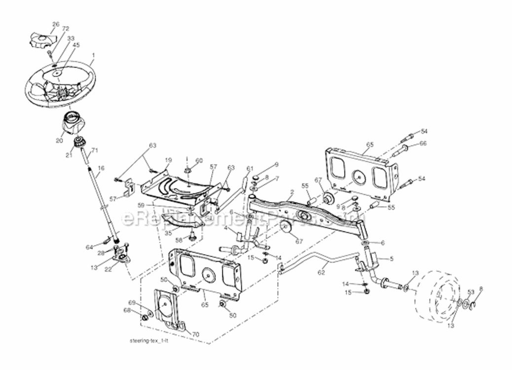 Steering Diagram and Parts List for 96042003600 Poulan Lawn Tractor