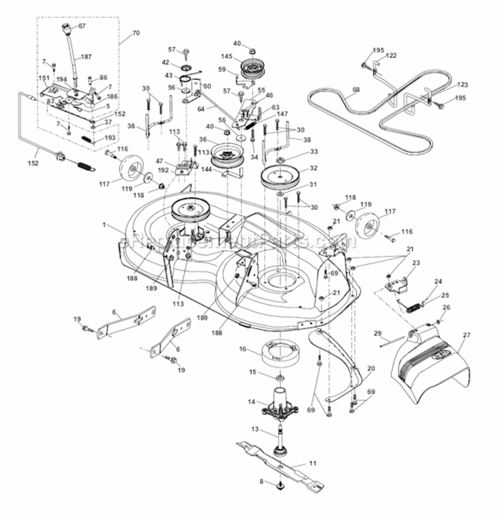 Mower_Deck Diagram and Parts List for 96042003600 Poulan Lawn Tractor