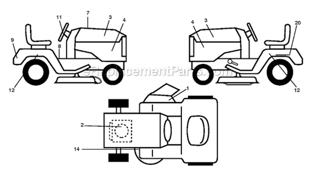 Decals Diagram and Parts List for 96042012302 Poulan Lawn Tractor