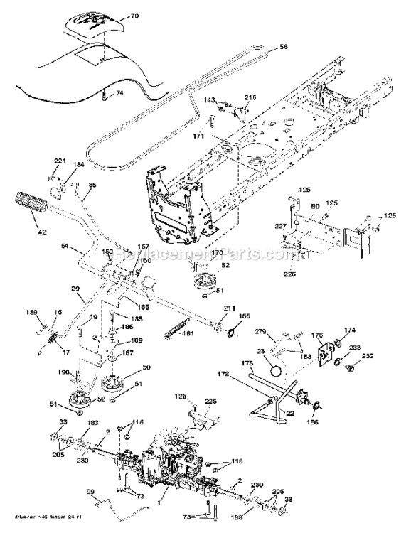 Drive Diagram and Parts List for 96042012302 Poulan Lawn Tractor
