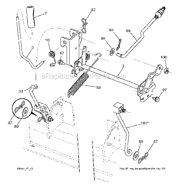 Mower_LiftDeck_Lift Diagram and Parts List for 96042012302 Poulan Lawn Tractor
