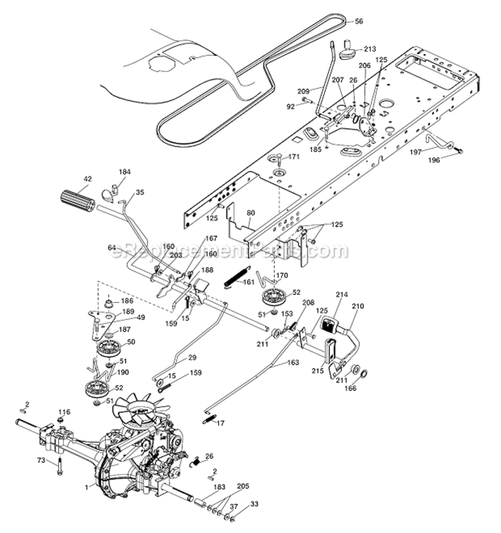 Drive Diagram and Parts List for 96042001000 Poulan Lawn Tractor