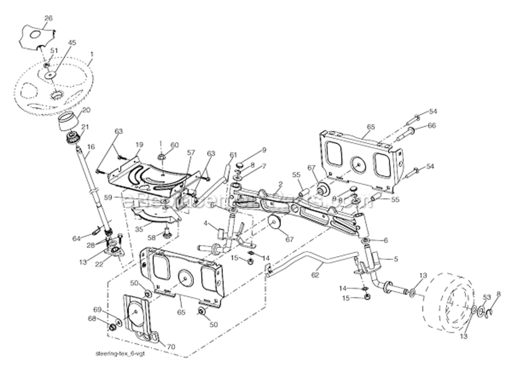Steering_Assembly Diagram and Parts List for 96042001000 Poulan Lawn Tractor