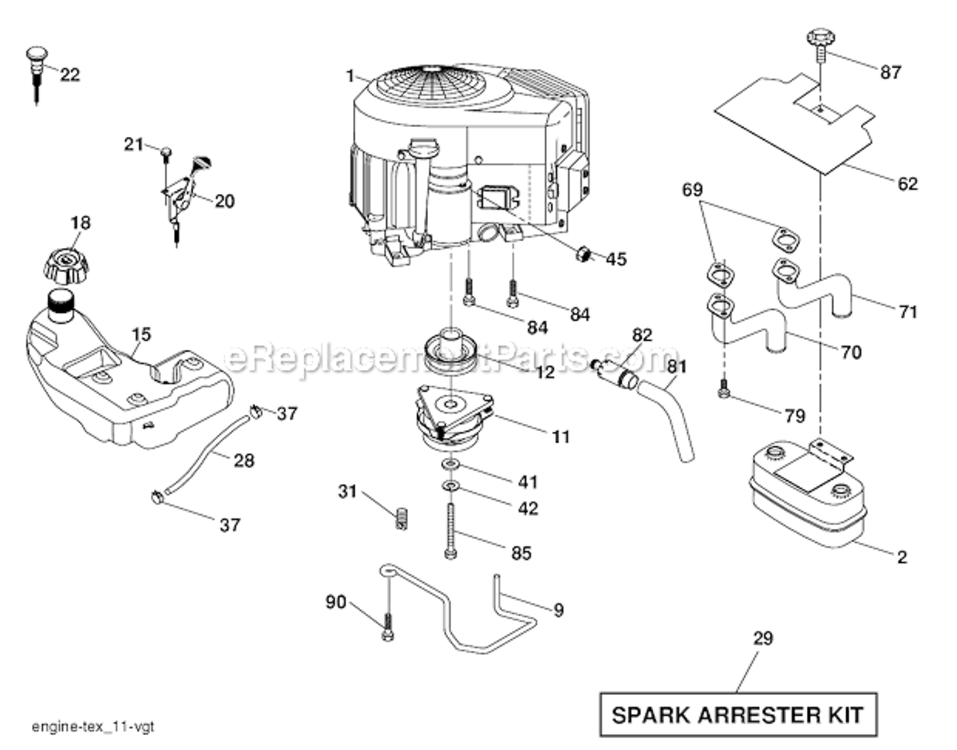 Engine Diagram and Parts List for 96042001000 Poulan Lawn Tractor