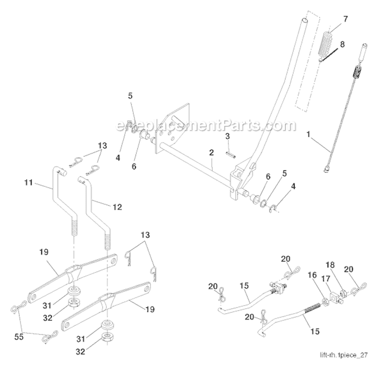 Mower LiftDeck Lift Diagram and Parts List for 96018000501 Poulan Lawn Tractor