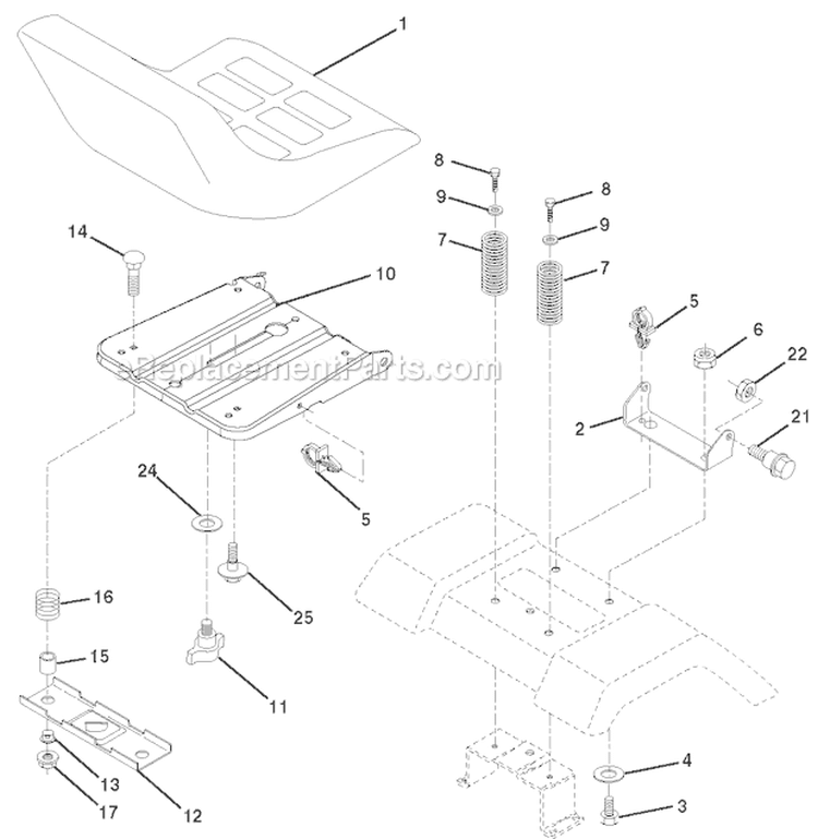 Seat Diagram and Parts List for 96018000501 Poulan Lawn Tractor