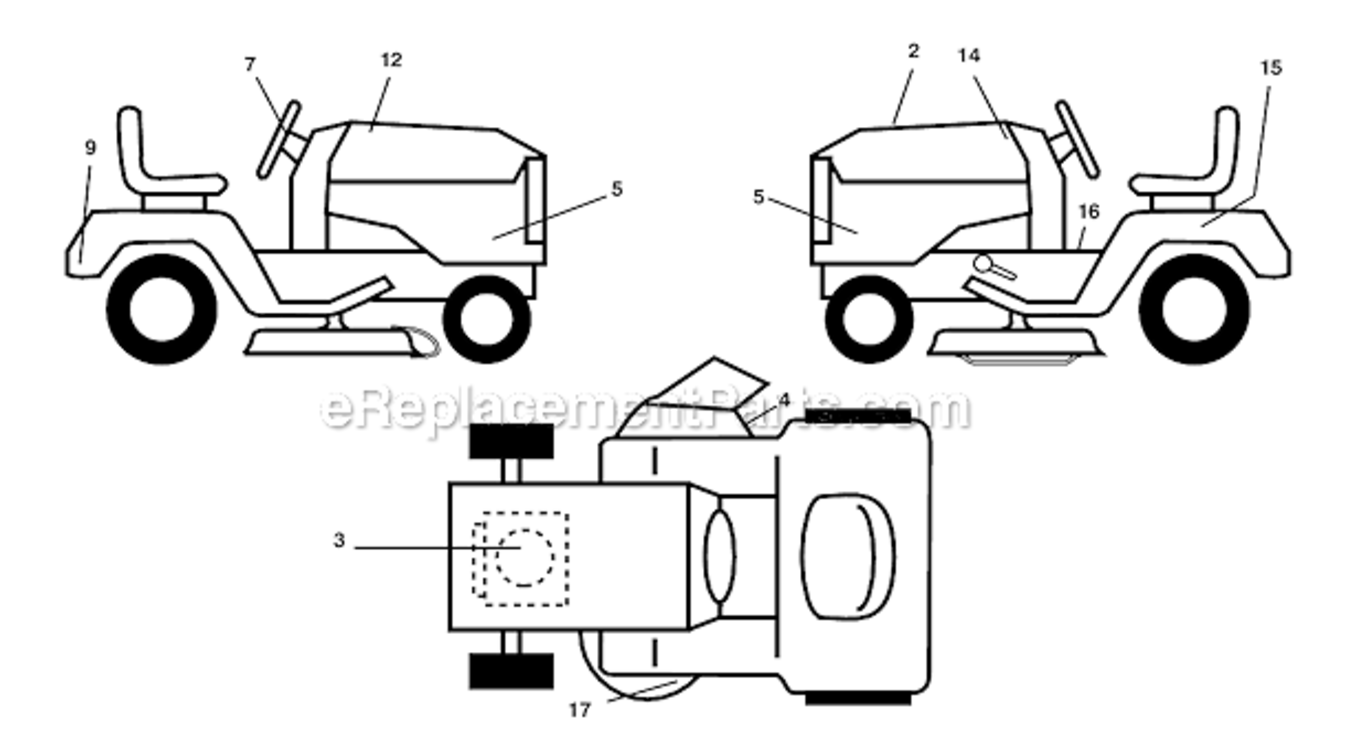 Decals Diagram and Parts List for 96012008900 Poulan Lawn Tractor