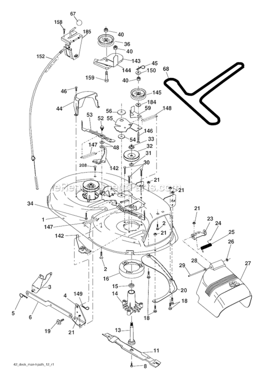 Mower Deck Diagram and Parts List for 96012008900 Poulan Lawn Tractor
