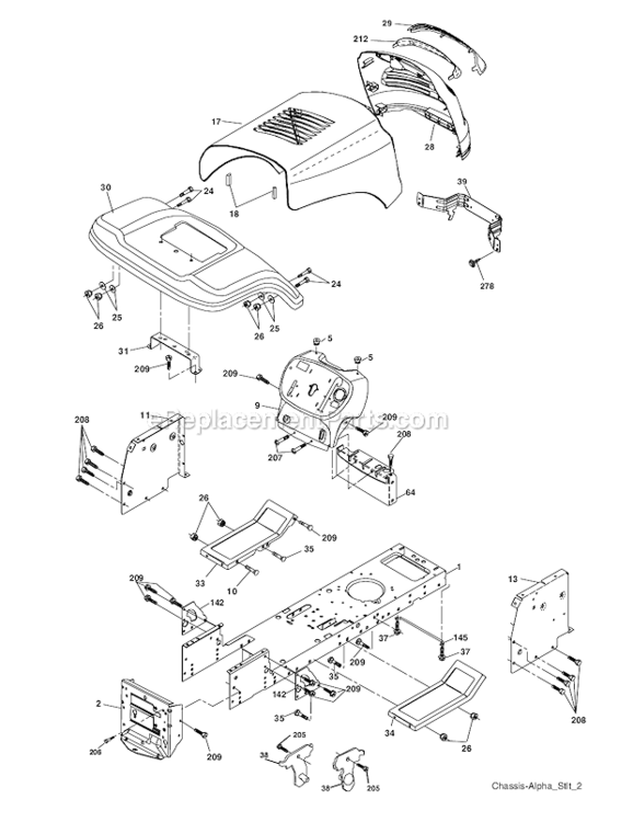Chassis Diagram and Parts List for 96012006900 Poulan Lawn Tractor