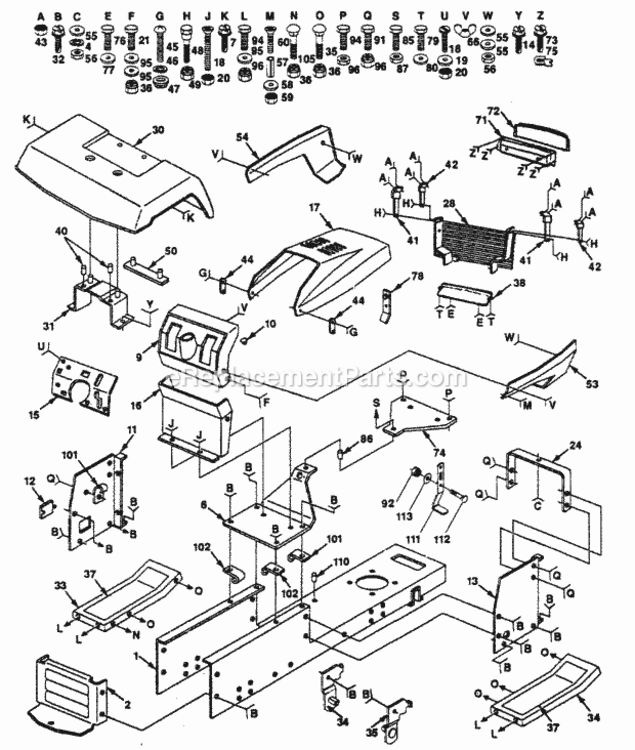Page A Diagram and Parts List for PP18H44J  Poulan Lawn Tractor