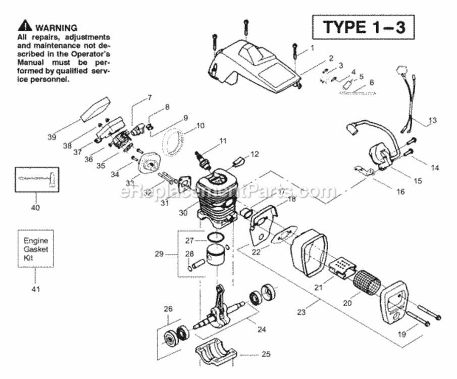 Page C Diagram and Parts List for Type 3 Poulan Chainsaw