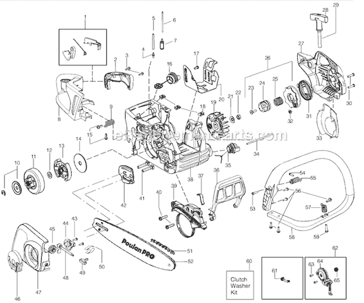 Housing Diagram and Parts List for  Poulan Chainsaw