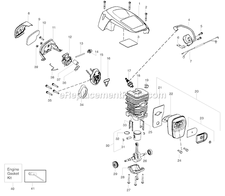 Engine Diagram and Parts List for Type 2 Poulan Chainsaw