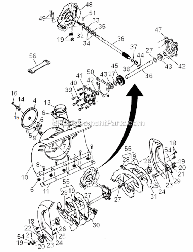 Auger Housing  Impeller Assembly Diagram and Parts List for  Poulan Snow Blower