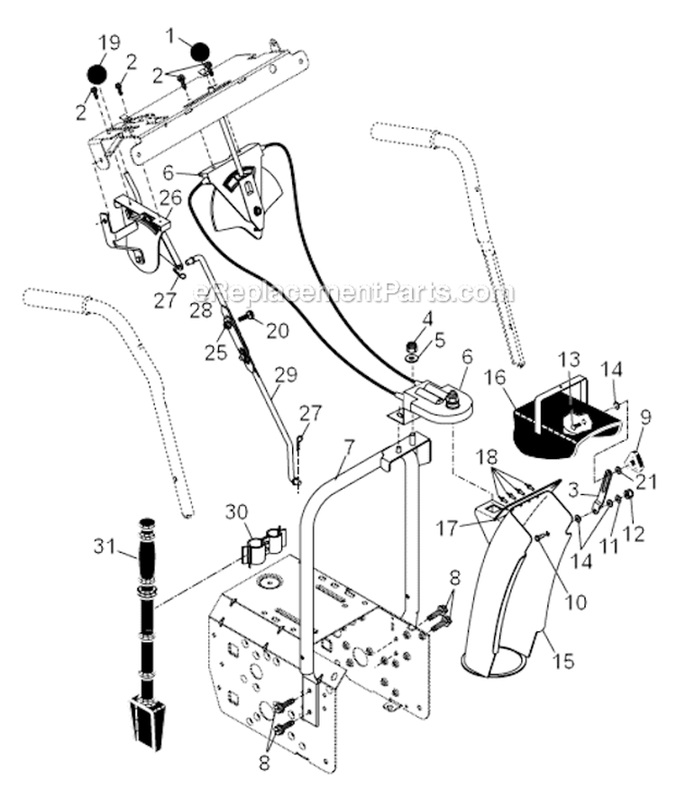 Control Panel  Discharge Chute Diagram and Parts List for  Poulan Snow Blower